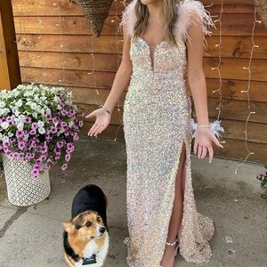 Pink Feather Prom Dress